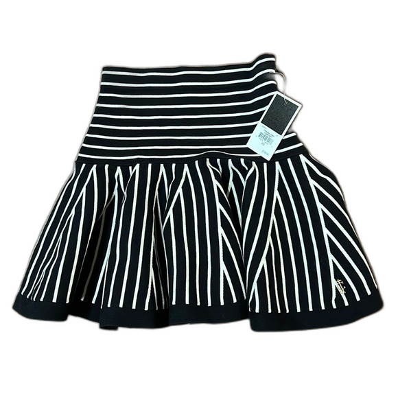 Juicy Couture Flounce Mini Skirt Black White Striped Fit & Flare Knit Sz XS NWT - Picture 2 of 6